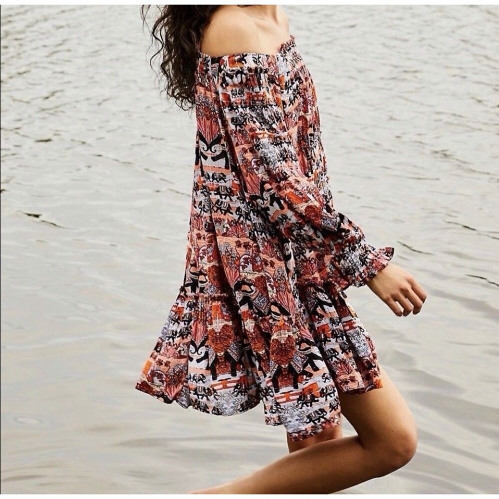 Free People See Ya There Elephant Print Mini Tunic Dress Small Oversize ob968097